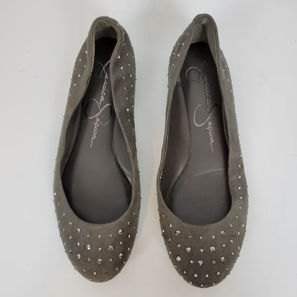 Jessica Simpson Womens Shoes Size 6.5 Gray Suede Studded Slip‎ On Ballet Flats - Image 7