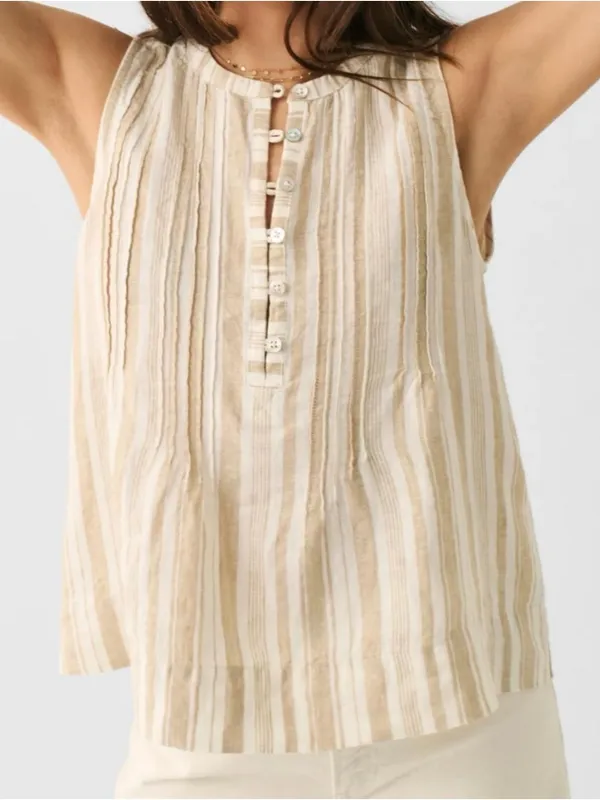 Faherty Isha Linen Tank Top XS Natural Bombay Stripe Sleeveless Coastal Boho - Image 2