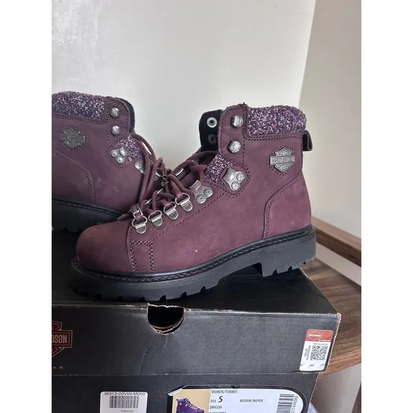 Harley-Davidson Akers Burgundy Leather Hiking‎ Boots D84550 Womens Size 5 Boxed - Image 3