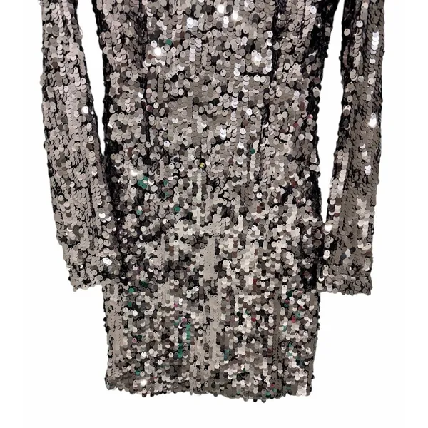 Bardot Valentina Sequin Long-Sleeve Mini Dress Smoke Women's‎ Size XS/2 - Image 5