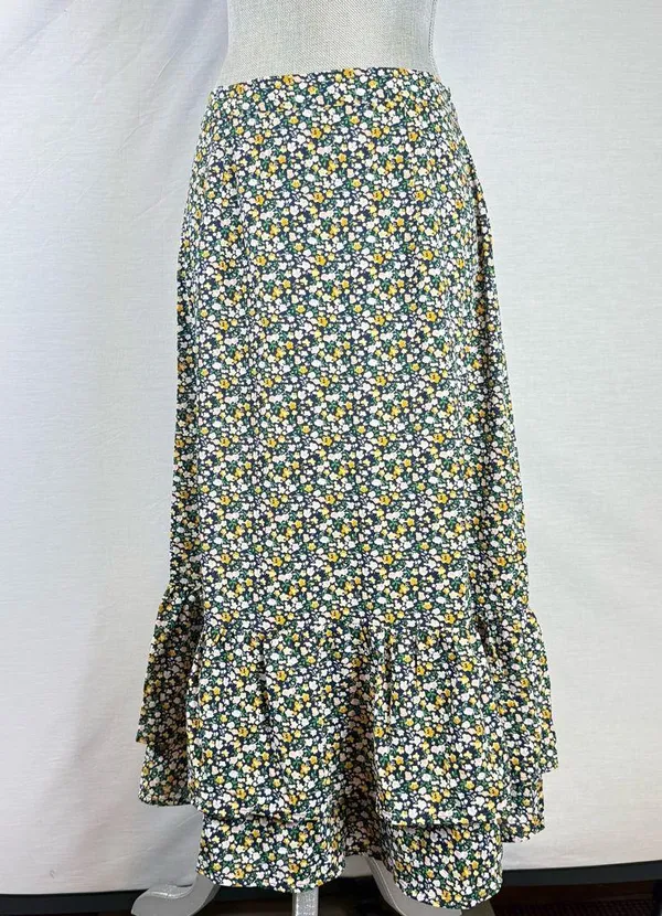 Allegra K Floral Maxi Ruffle Skirt - Black, Yellow, White - Image 2