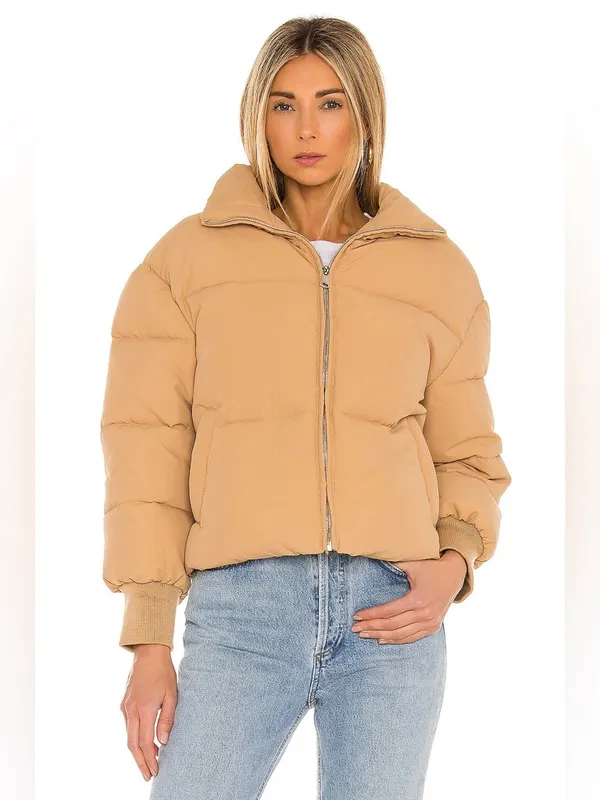 Lovers & Friends‎ Revolve Jillian Puffer Jacket Nude Full Zip Womens Size L - Image 2