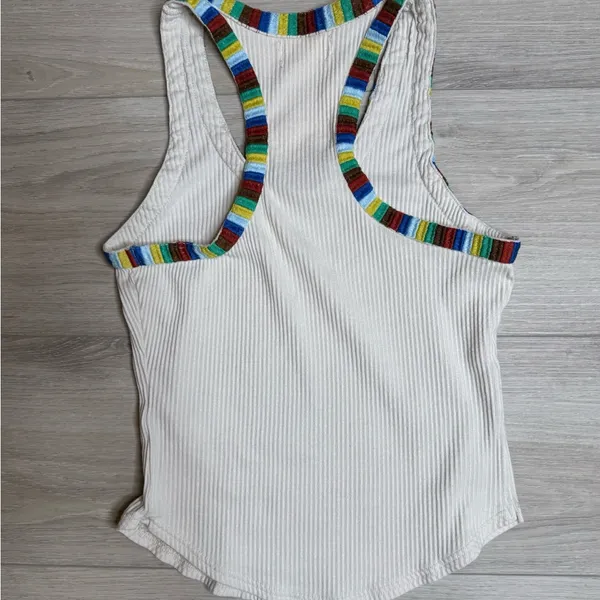 Free People We The Free Women's‎ Cream Tank Top with Multicolor Trim - Image 2