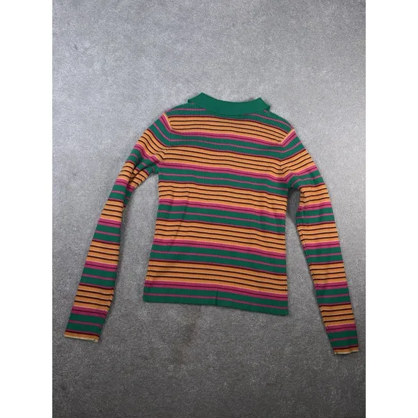 pink lily‎ striped collared ribbed long sleeve bright green pink M - Image 6