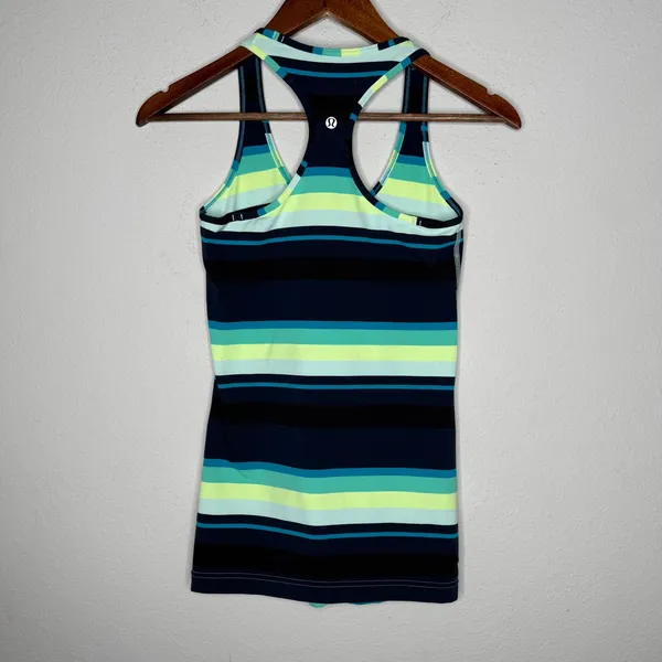 Lululemon cool racerback Navy, yellow‎ white size 4 - Image 6