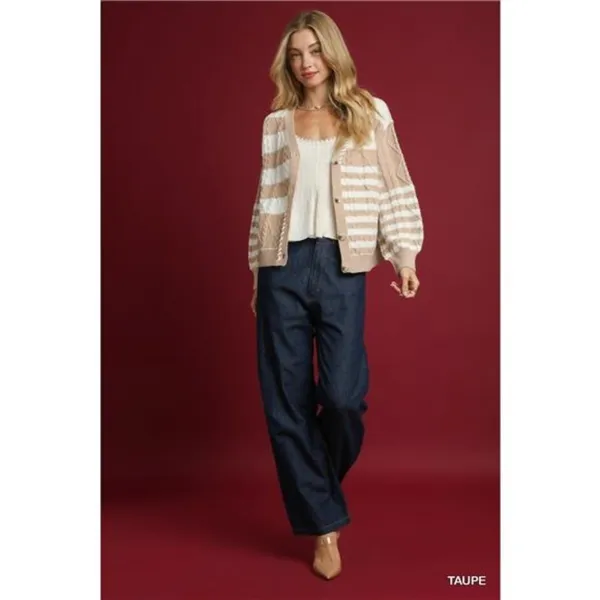 Umgee Cable-Knit Stripe Button-Up Cardigan‎ - Image 5