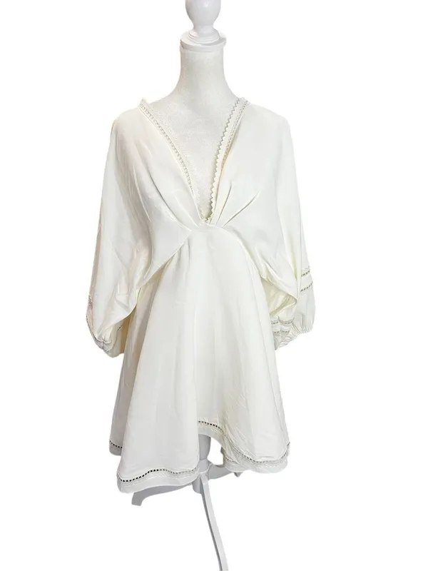 NWT Sachin Babi Caden Ivory Bridal Babydoll Mini Dress Balloon Sleeve L - Image 3