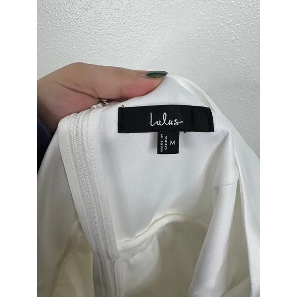 Lulu's Regal Cutie White Satin Square Neck Bubble Hem Mini Dress‎ Size Medium - Image 4