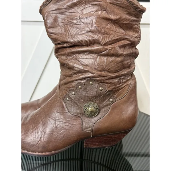 Vintage Mobility Sport Women’s Brown Leather Slouch Western Boots Metal Toe 7B - Image 6