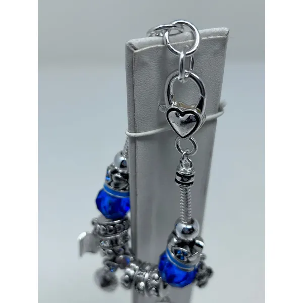 Teacher Charm Bracelet Blue Apple #1 Teacher Book ABC Heart Spacers 8"‎ Long - Image 2