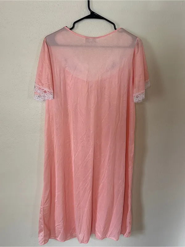 Vintage Peach Floral Embroidered Lace Nightgown - Image 3