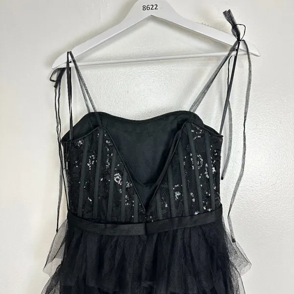 MAC DUGGAL Sequin Bustier Tier Tulle Gown in Black Size US 6 - Image 7