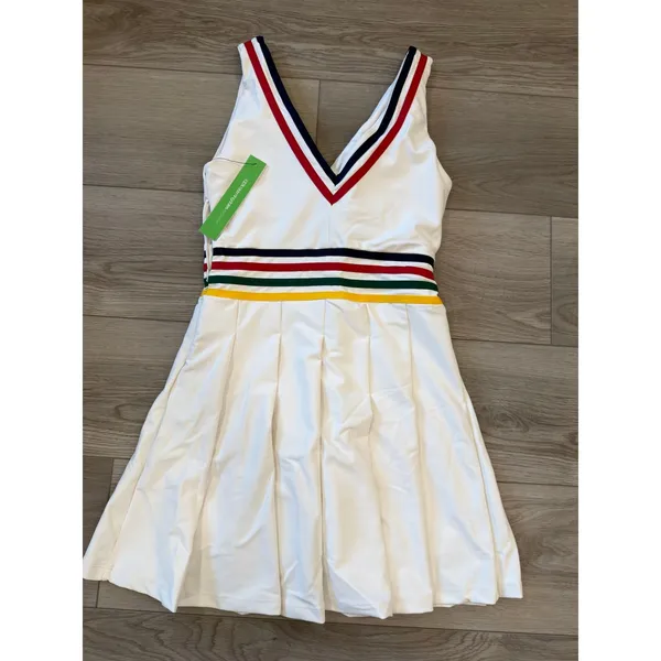 Aqua x Venus Williams Striped Pleated Active Tennis White Mini Dress XS NWT - Image 2