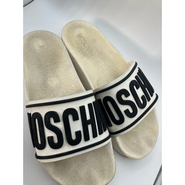Moschino White Black Logo Platform Slide Sandals Made in Italy‎ Womens Size 39 - Image 2