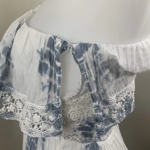Loveshackfancy One Shoulder Tie Dye Dress Gwen? Sz XS Cotton Blue White - Image 4