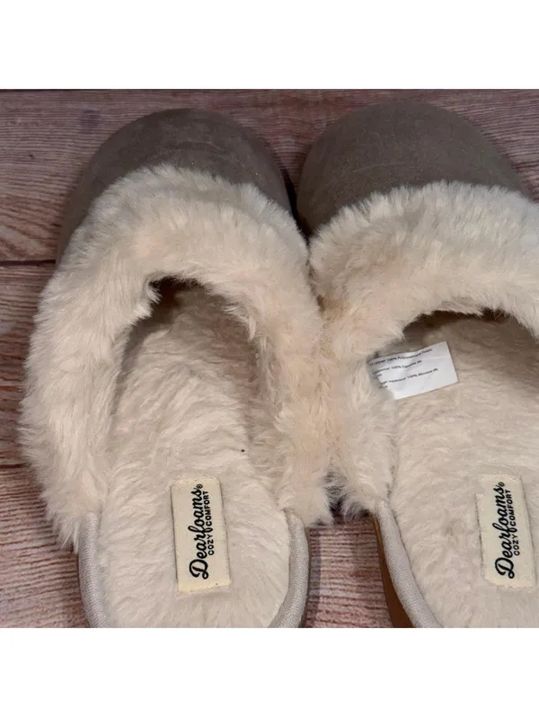 Dearfoams Cozy Comfort Faux Fur Slippers Women’s Large US 9-10 Metallic Beige - Image 5