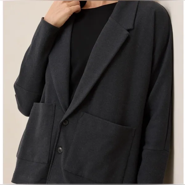 Pact Organic Cotton Airplane Relaxed Blazer Sweater Black Button Front Comfort - Image 4