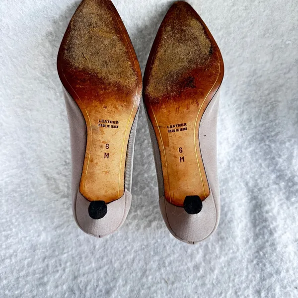 Anne Klein Women's 6M Beige Suede Mesh Pointed Toe Stiletto Heels Made‎ in Italy - Image 2