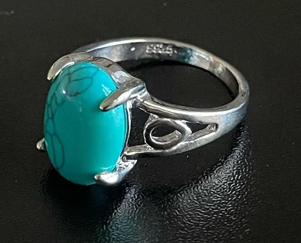 Turquoise stone S925 silver statement ring size 8 - Image 3