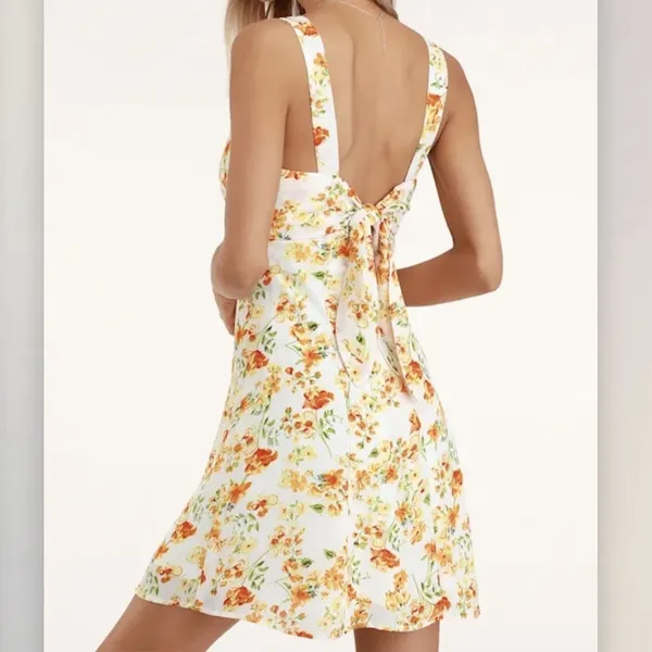 NWT Lulus Yellow Day Date Floral‎ Sleeveless Tie Back Mini Dress Size LARGE - Image 3