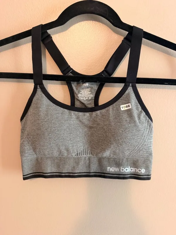 New Balance L Womens Grey Seamless Sports Bra Large Nylon Blend - Image 4