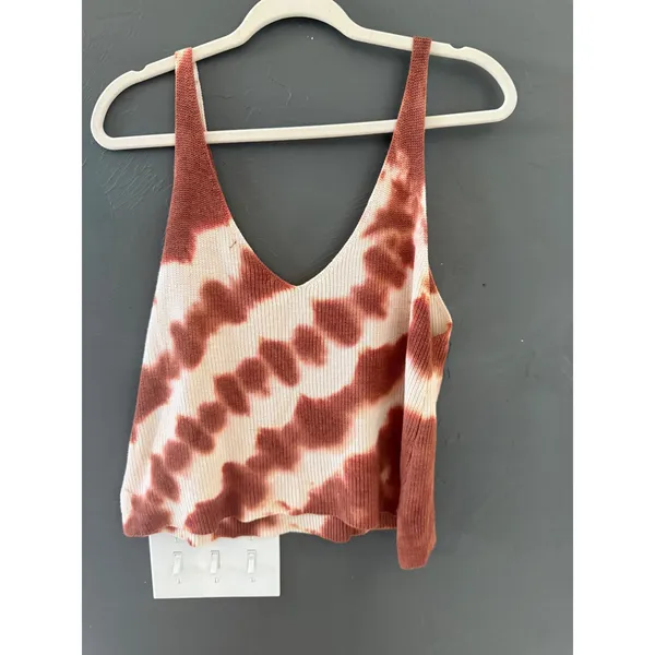 Forever 21 Vintage Y2k Tie‎ Dye Knit V-Neck Tank Top Terracotta Cream Size S - Image 3