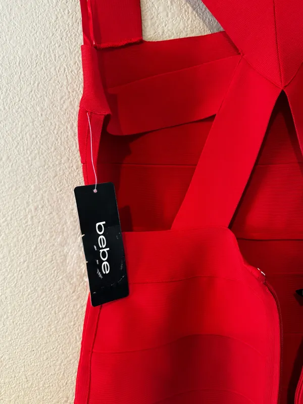 Bebe NWT Red Bandage X-Back Bodycon Dress L - Image 5
