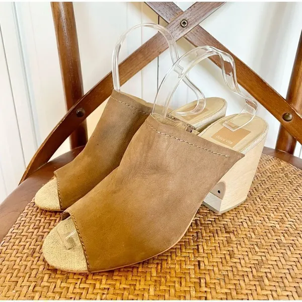 Dolce vita tan leather slide wood heels size 9 - Image 7