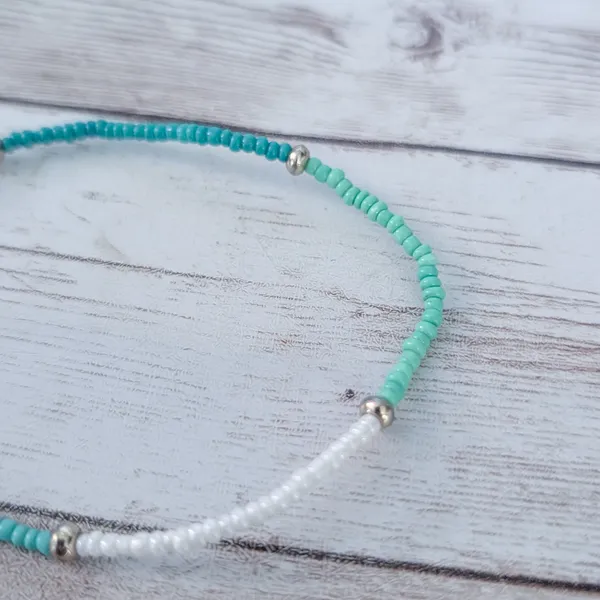 Green/Teal Tones Thin and Dainty Stretch Bracelet - Image 4
