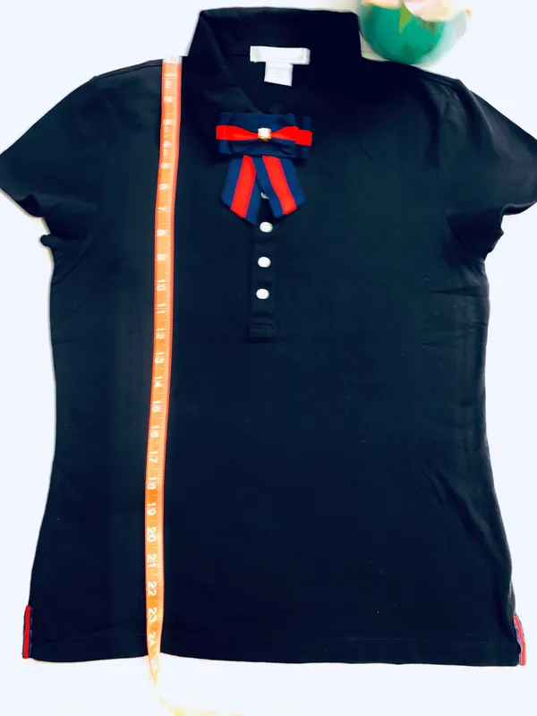 Womens Polo Shirt W/Bow Tie Black - Image 6