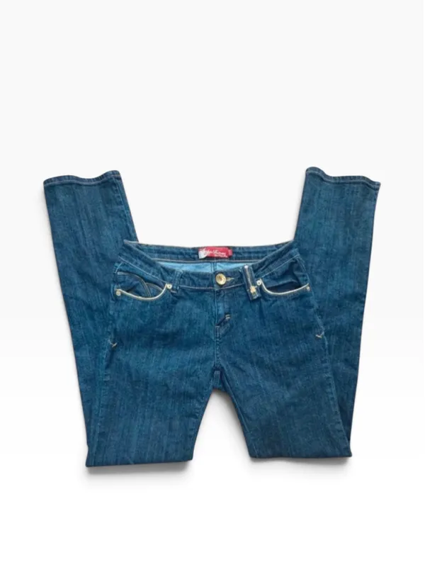 VINTAGE Y2K Apple Bottoms Dark Wash Flare Jeans Gold Hardware Size 7/8 Retro - Image 3