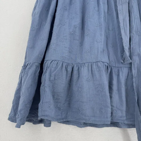 Old Navy XXL Blue Embroidered Tiered Mini Skirt Cotton Rayon Tie Waist Boho Chic - Image 5