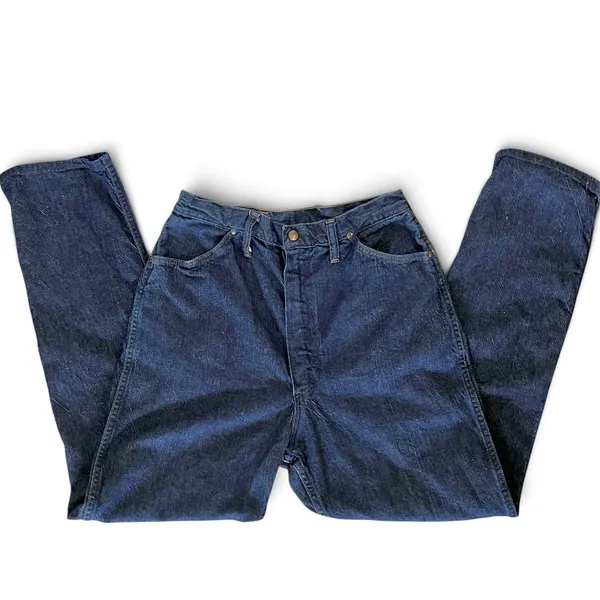 Vintage Wrangler High-Rise Tapered Straight Leg Blue Denim Jeans Made in USA L - Image 9
