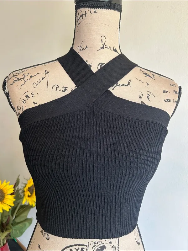 Babaton RacerbackCropped Ribbed Halter Black Top Size XS - Image 3