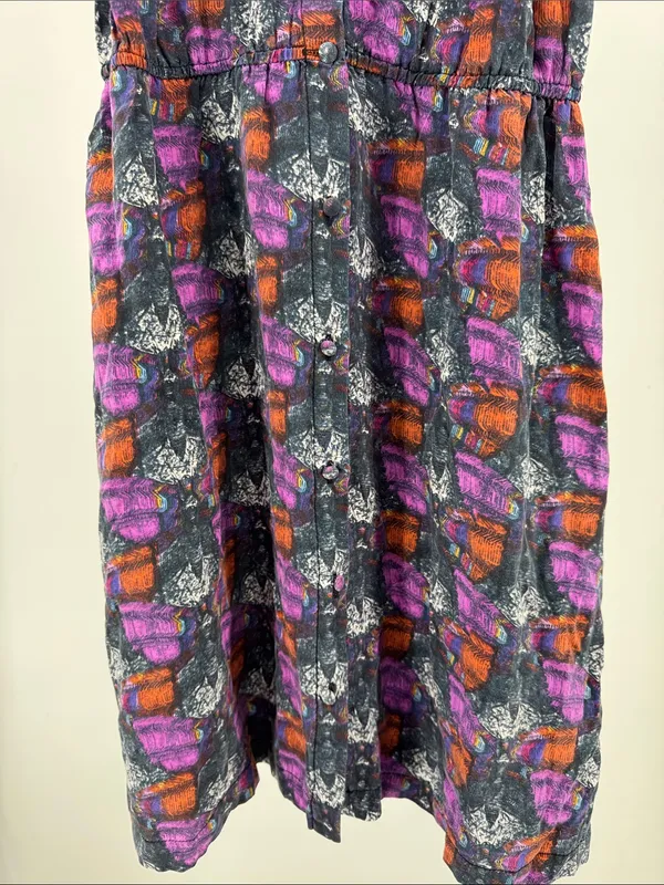 Ecote Multicolor Printed Mini Dress M 100% silk button front colorful pockets - Image 7