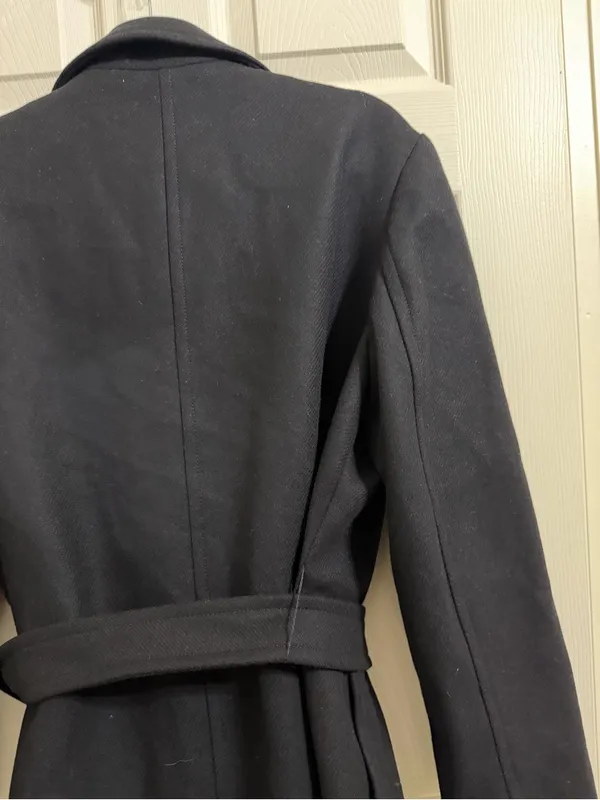 Zara Manteco Wool Wrap Black Long Length Coat - Image 10