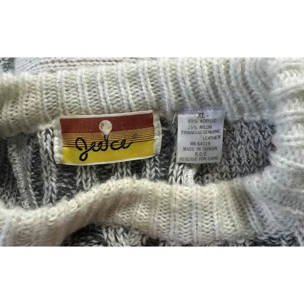 Juice vintage cable Knit patchwork leather‎ Striped Sweater Long Sleeve XL - Image 5