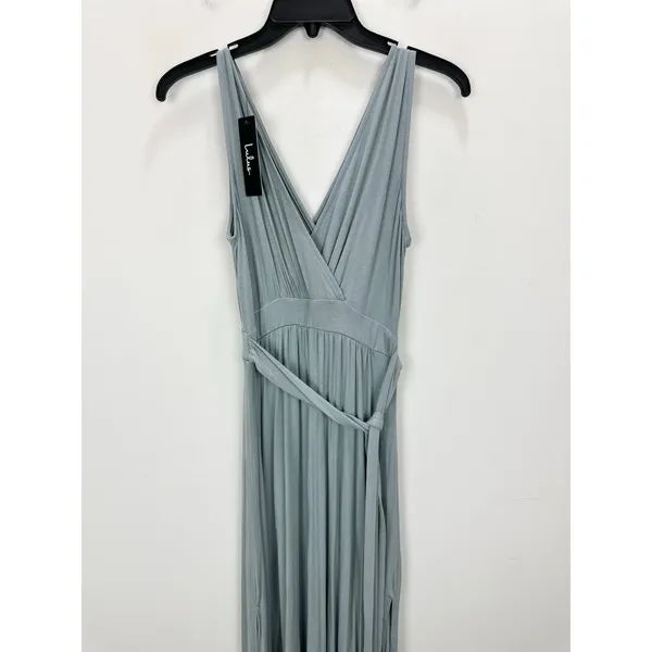 Lulus Surplice Stretch Jersey Knit Maxi Dress Side Slit Dusty Mint Medium NWT - Image 3