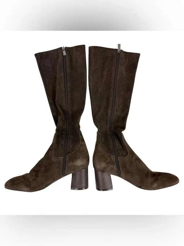 NYDJ Taluha Brown Faux Stretch Suede Knee High Block Heel Boots Size 9‎ - Image 6
