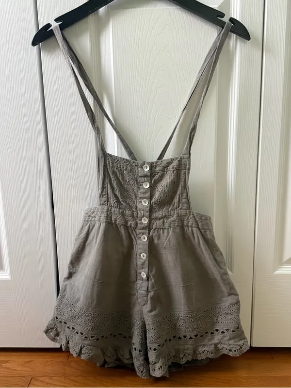 Free People Green Embroidered Shortalls - Image 2