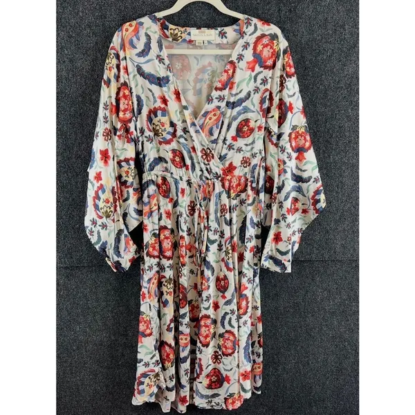 Sachin & Babi Floral Midi Dress Size 6 V-Neck Batwing Sleeve Boho Resale - Image 2