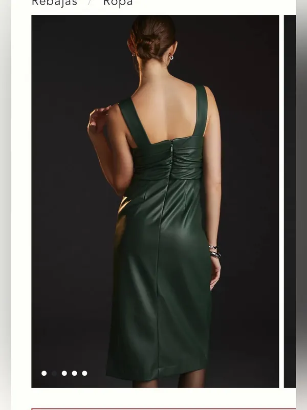 NWOT By Anthropologie Green Twist-Front Faux Leather Dress Size 8 - Image 2