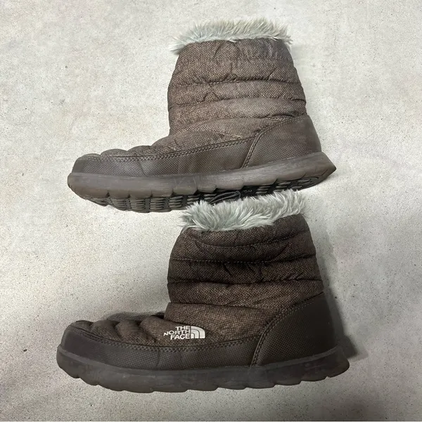 The North Face Thermoball Faux Fur Quilted Brown Pull On Winter Boots Size 10 - Image 3