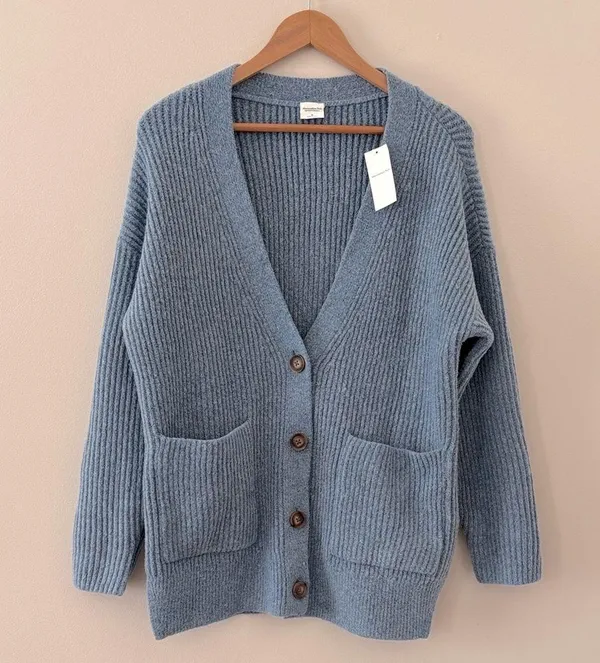 New Abercrombie & Fitch Chunky Knit Soft A&F Wool Blend Oversized Blue Size M - Image 3