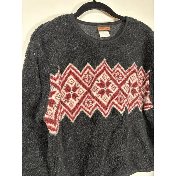 VIntage‎ Palmetto's Fleece Pullover Black Fair Isle Geometric Made in USA Large - Image 2