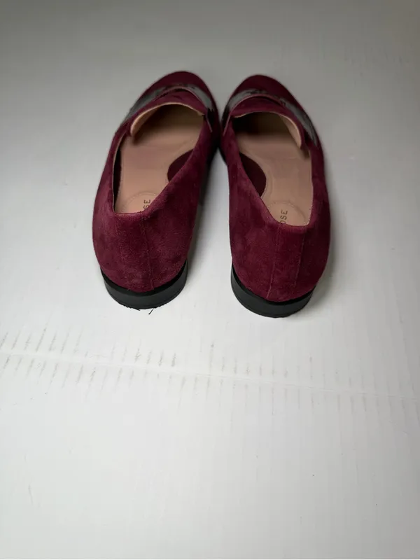 Taryn Rose Burgundy Suede Loafers with Rose-Metal Accent - Image 8
