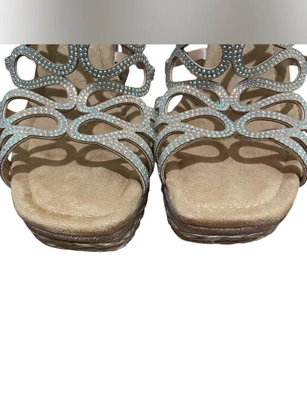 Impo Orleans Raffia Platform Wedge Sandals Taupe Rhinestone Women’s Size 9 - Image 6
