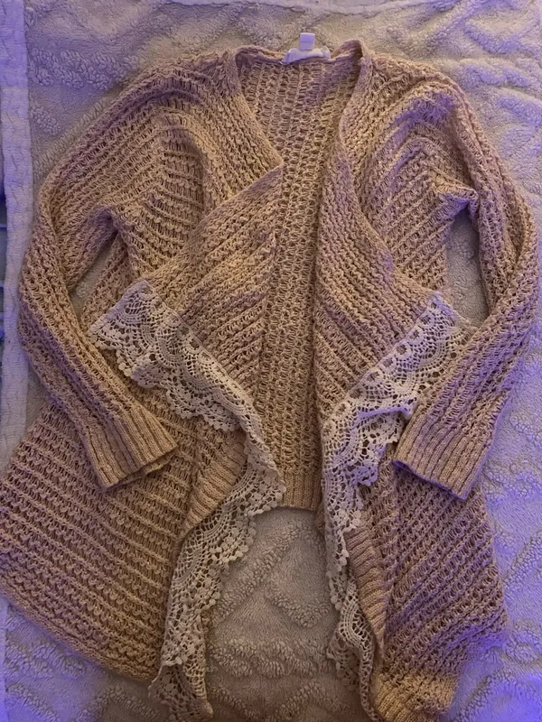Vintage Sweater with lace trim Tan - Image 2