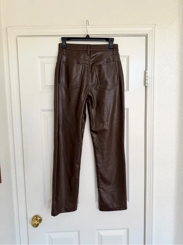 Abercrombie & Fitch 90s Straight Ultra High Rise Brown Faux Leather Pants 27 4 - Image 6