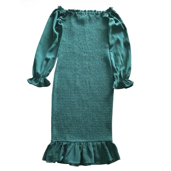 Baltic Born Esther Smocked‎ Off Shoulder Midi Dress Small Green Ruffle - Image 7